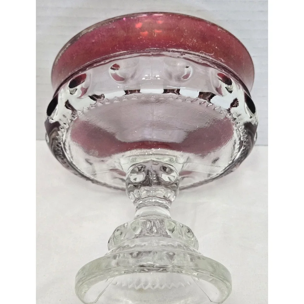 Vintage Indiana Glass King's Crown Ruby Flash Pedestal Compote Candy Dish Bowl